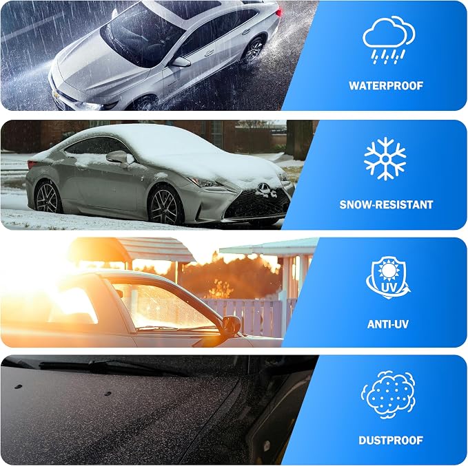 Car Cover Waterproof All Weather Outdoor Windproof Dustproof UV Protection Fit Coupe Ford Mustang 1994-2024, Chevrolet Corvette, Audi R8 etc.