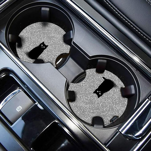 WOCOCN Car Coasters,Cup Holder Coasters for Car,2.75inch Anti Slip and Absorbent,Cute Automotive Interior Accessories for Cup Holder,Pack of 2 (Wire Cat)