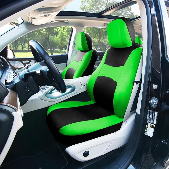 FH Group Car Seat Cover Light Breezy Green Seat Cover Flat Foam Padding Cloth Full Set Automotive Seat Covers, Airbag Compatible & Split Rear Universal Fit Interior Accessories for Cars Trucks and SUV