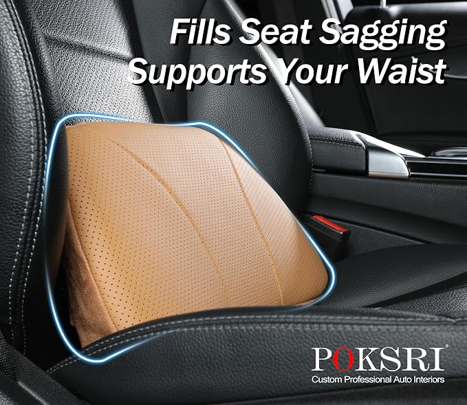 Genuine Leather Lumbar Support Pillow,Back Pain Relief Cushion,fits Tightly Around Waist,Real Cowhide,Memory Foam,fit Car Drive,Office Chair,Rest seat,Improve Posture,Portable,15.5''Lx 8.7''H