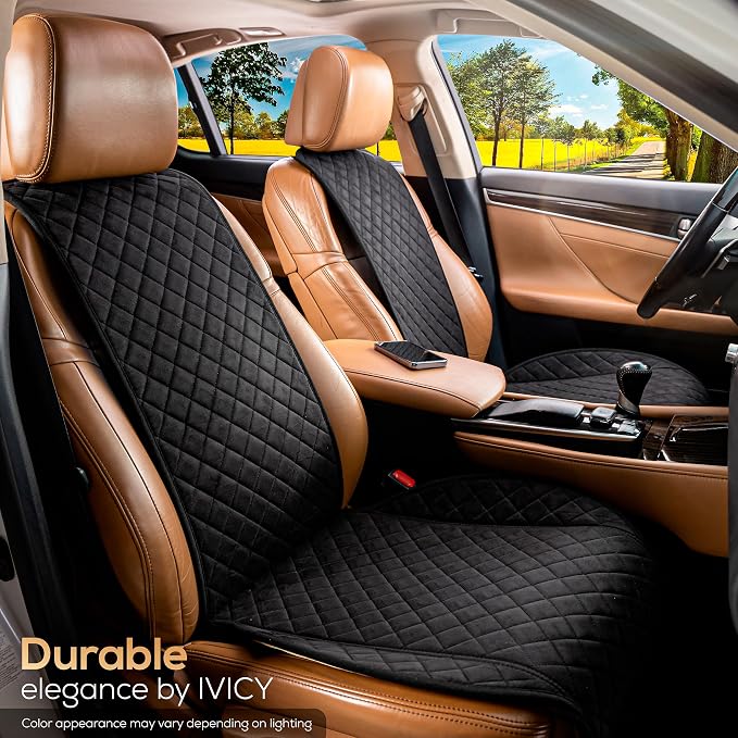 IVICY Faux Suede Front Car Seat Cover – Non-Slip Bucket Seat Protector for Most Cars, SUVs, Vans & Trucks – 1 Seat Cover, Machine Washable, Side-Airbag Friendly, Black