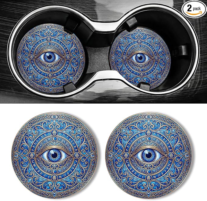WOCOCN Car Coasters for Cup Holders - 2 Pack 2.75" Universal Rubber Car Cup Coaster, Non-Slip Waterproof Car Interior Accessories, Cute Car Decor Gifts for Women and Men (Blue Eyes)