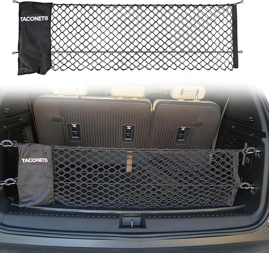 TacoNets Envelope Cargo Net for Acadia/Traverse/Enclave - Fits 2024-Current - Upgraded 5mm Bungee - Integrated Storage Bag - Heavy Duty Hooks - Designed in USA