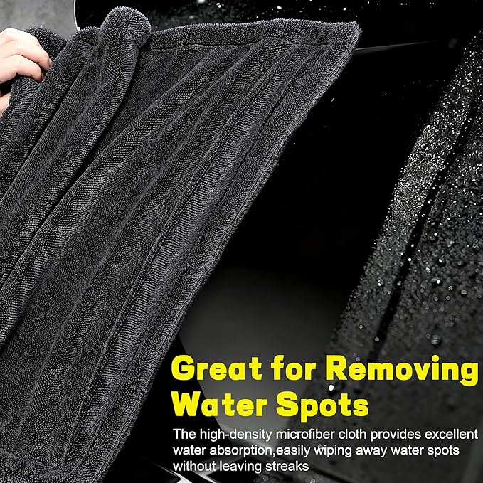 Aodaer 3 Pack Car Drying Towel, 1200GSM Microfiber Towels for Cars | 24 x 36 Inch & 12 x 12 Inch Super Absorbent Detailing Towels Dual Sided Streak-Free Twisted Loop for Auto SUV Truck Boat Home