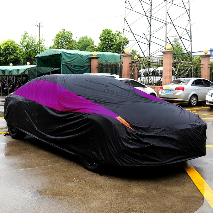 MORNYRAY Waterproof Car Cover All Weather Snowproof UV Protection Windproof Outdoor Full car Cover, Universal Fit for Sedan (Fit Sedan Length 207-216 inch, Purple)