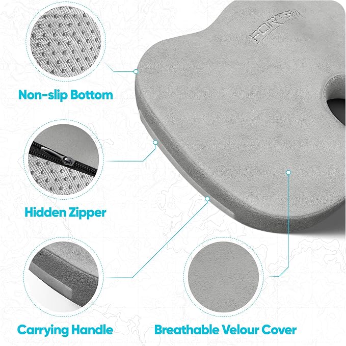 FORTEM Seat Cushion, Office Chair Cushion, Lumbar Support Pillow for Office Chair, Memory Foam Car Seat Cushions, Sciatica Coccyx Tailbone Pain Relief, Cushions for Back Support, Washable, Non Slip