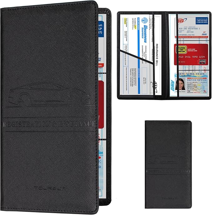 TOURSUIT Car Registration and Insurance Card Holder, Cross Black | Vehicle License Document Organizer, Glove Box Compartment, Interior Car Accessories, For Women Men