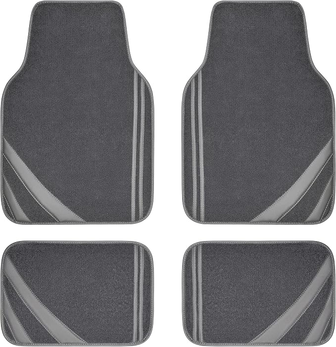 CAR PASS Car Floor Mats, Edge Leather Waterproof Car Mats with Double Stitch Line and Anti-Slip Backing Design, Fit 95% Automotive,SUVS,Sedan,Vans (Pure Gray)