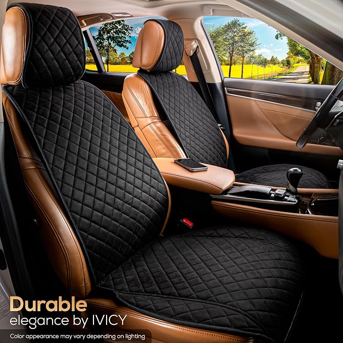 IVICY Faux Suede Front Car Seat Cover – Non-Slip Bucket Seat Protector for Most Cars, SUVs, Vans & Trucks – 1 Seat Cover, Machine Washable, Side-Airbag Friendly, Black