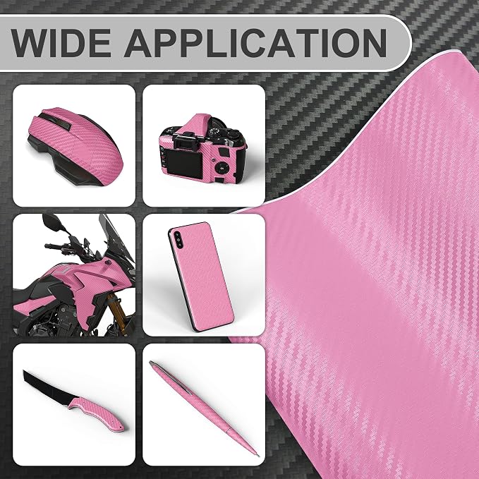 Lypumso 3D Pink Carbon Fiber Vinyl Wrap, Car Wrap Film Roll with Air-Release Technology for DIY Use, Car Auto Decal Exterior and Interior Wrapping Film, Vehicle Self Adhesive Sticker 1ft x 10ft