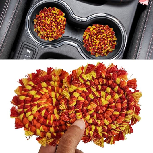 Cotton Car Coasters 2pc Car Cup Coasters Cute car Accessories for Women car Coaster for Cup Holders (Sunset Blaze)