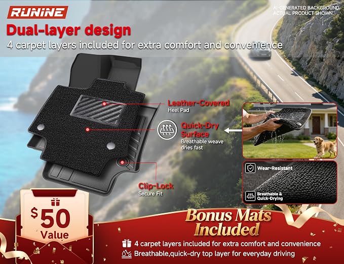 Floor Mats & Cargo Liner Set for Toyota RAV4 2019-2025, Full Coverage Interior Protection with Trunk Mat, Backrest Protector & Door Sill Guards, All Weather TPE Waterproof Anti-Slip Custom Fit