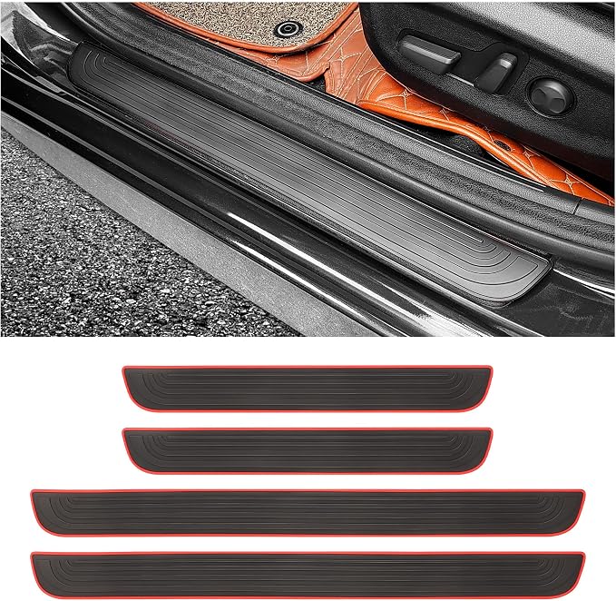 4PCS Car Door Sill Protector,Anti-Scratch Rubber Car Door Protector Edge Guards for Door Steps,Universal Waterproof Door Threshold Strips Exterior Accessories for Car Truck SU (Black+Red, Width 1.96")