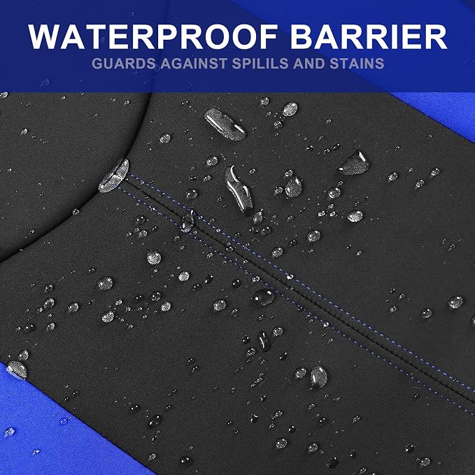 CAROMOP Waterproof Car Seat Cover Full Seats, Neoprene Seat Covers for Cars,Split Bench Compatible Car Interior Covers, Universal Fit Most Car Sedan Truck SUV(Black/Blue)