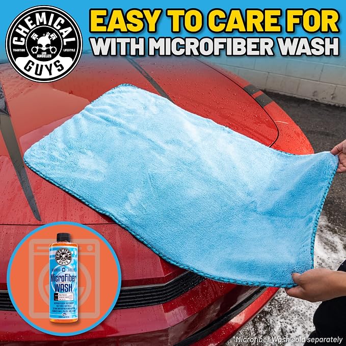 Chemical Guys, Woolly Mammoth Large Microfiber Drying Towel, Blue, 36 x 25 | Ultra-plush oversized towel soaks up water fast to dry the whole vehicle, soft and scratch-free on paint