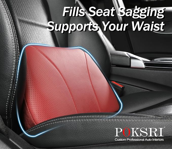 Genuine Leather Lumbar Support Pillow,Back Pain Relief Cushion,fits Tightly Around Waist,Real Cowhide,Memory Foam,fit Car Drive,Office Chair,Rest seat,Improve Posture,Portable,15.5''Lx 8.7''H