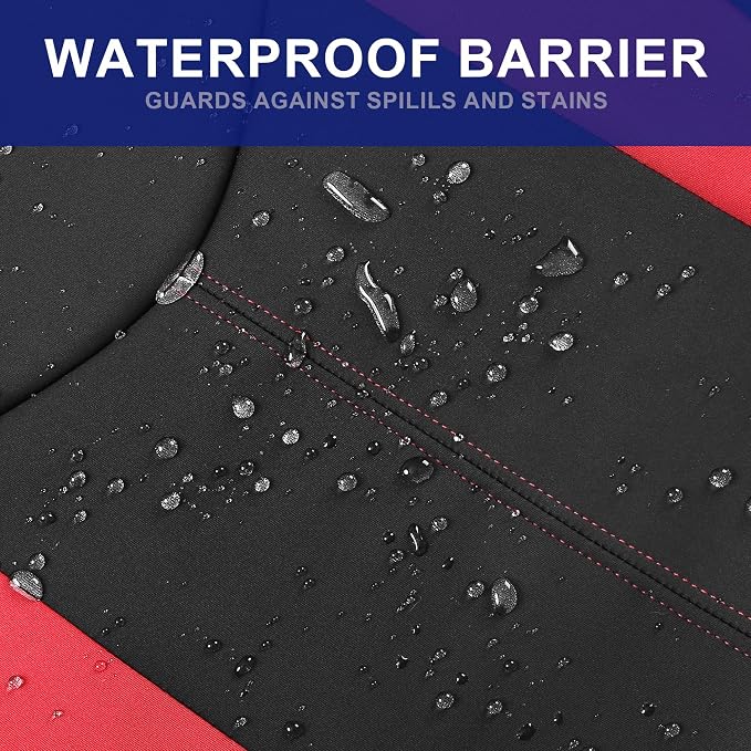 CAROMOP Neoprene Car Seat Cover 2 Front Seats, Waterproof Seat Covers for Cars, Universal Fit for Most Car Interior Covers-Sedan Truck SUV(Black/Red)