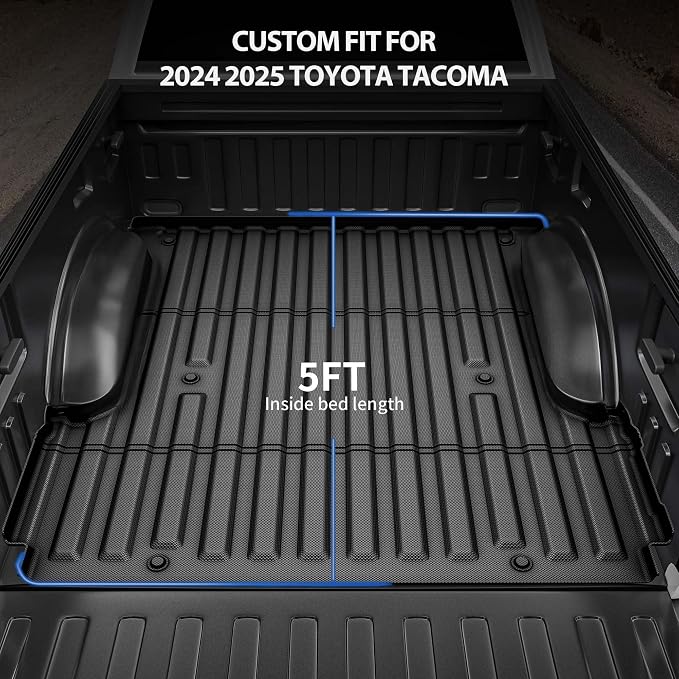 OEDRO Truck Bed Mat Fit for 2024-2026 Toyota Tacoma 5FT/5'Bed | TPE All Weather Tacoma 5FT Heavy Duty Pickup Bed Liner Accessories, (Not Fit Drop-in Liners)