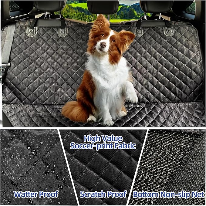 JSTHT Dog Car Seat Cover for Back Seat Pet Cover, Black 52"x48" | Waterproof Car Bench Seat Cover Protector, Nonslip Scratchproof Durable Soft Seat Cover for Car, Truck, & SUV, Universal Size