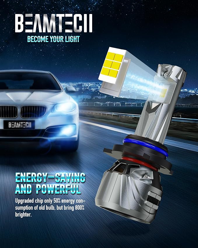 BEAMTECH 9012 Bulb, 800% Brighter High Speed Fan 6500K Xenon White, 2PCS | 9012/HIR2 Light bulbs, 50,000H Lifespan, 15,000RPM Turbo Fan, Liquid Cooling Tube, Aviation Aluminum Body