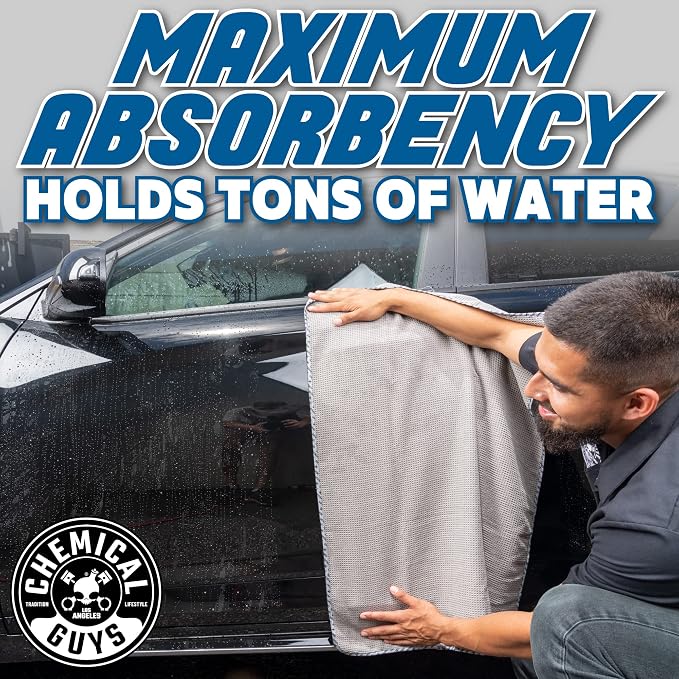 Chemical Guys Waffle Weave Gray Matter Microfiber Drying Towel - 25" x 36",Premium Blend Microfiber Towel with Soft-Banded Edging for Scratch-Free Car Drying,Ultra Absorbent,(Pack of 12)