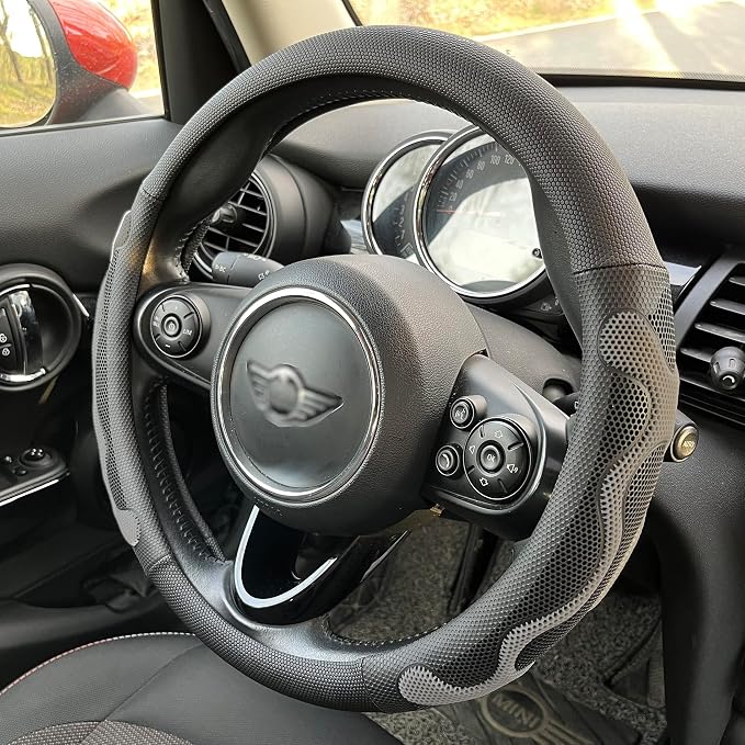 PINCTROT Large Size Comfy Grip Steering Wheel Cover, Anti-Slip Design, 15.5-15.75 Inch(Silicone Gray)