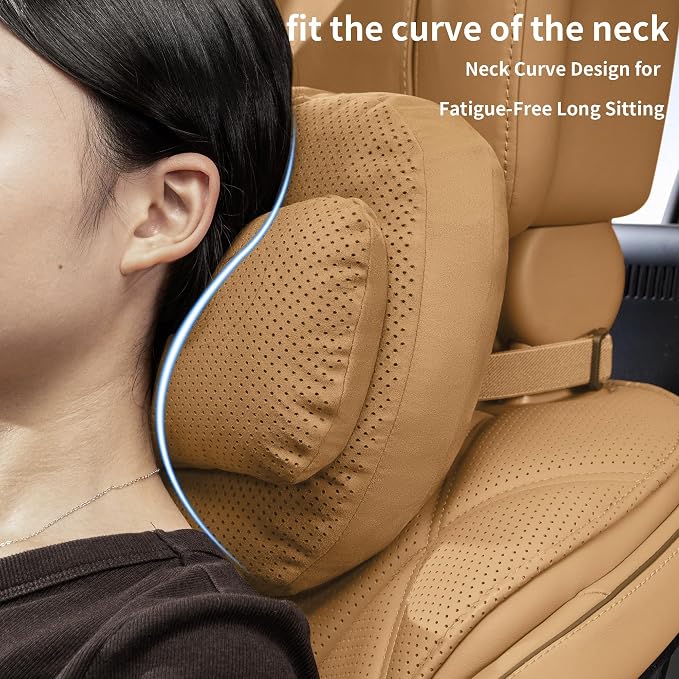 2 Pack Car Neck Pillow, Universal Fit Cars SUVs Sedan Home Office | Car Neck Support Pillow, Suede Car Neck Pillow with Adjustable Strap, Ergonomic Car Neck Support for Relieve Driving Fatigue