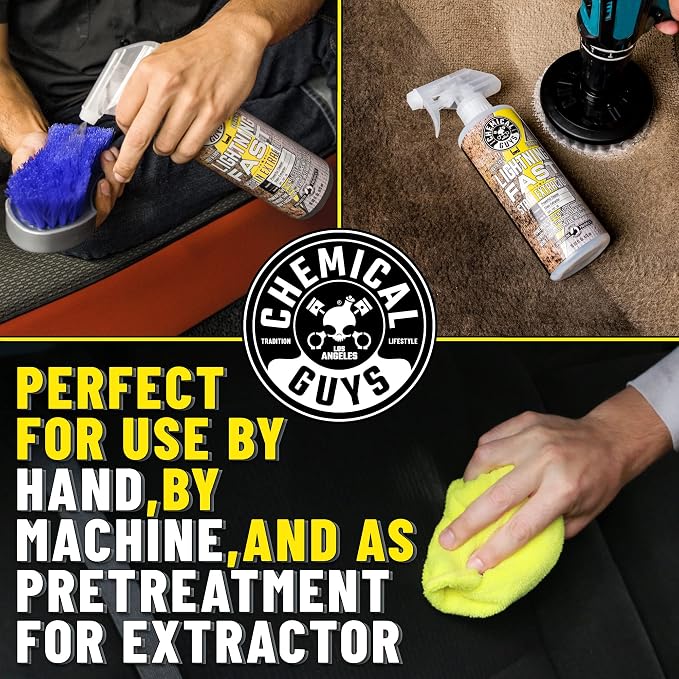 Chemical Guys Lightning Fast Carpet and Upholstery Stain Extractor - Chemical Guys Carpet Cleaner, Great for Fabric, Upholstery, Cars, Home, Office, Furniture, and More, Fresh Scent - 16 oz | Tackles coffee, soda, wine and pet messes on carpet, seats a...