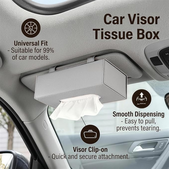 Car Visor Tissue Holder - Universal Hanging Auto Napkin Dispenser with Metal Clip, Multi-Position Tissue Box for Door or Seat Back,Premium Car Interior Accessories for Safe Driving(Grey)