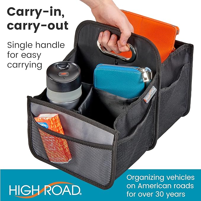 High Road Car Caddy Organizer with Cup Holders and Easy Carry Handle | Front Seat Organizer for Adults and Backseat Car Organizer for Kids Keeps Car Seats Clutter Free