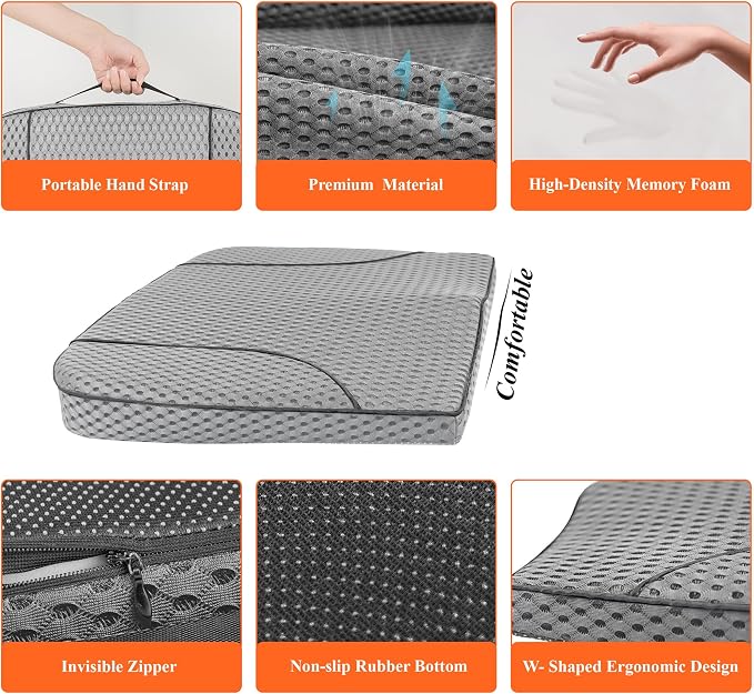 kingphenix Premium Car Seat Cushion, Memory Foam Driver Seat Cushion to Improve Driving View- Coccyx & Lower Back Pain Relief - Seat Cushion for Car, Truck, Office Chair (4D Mesh Gray)