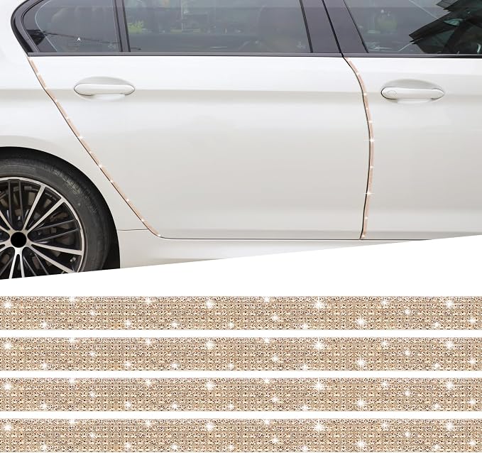 TOMALL Bling Car Door Guard Crash Bumper Crystal Anti-Scratch Strip Sticker Crystals Car Door Bumper Protector Accessory DIY for Interior and Exterior Decoration Styling Accessories (Champagne)