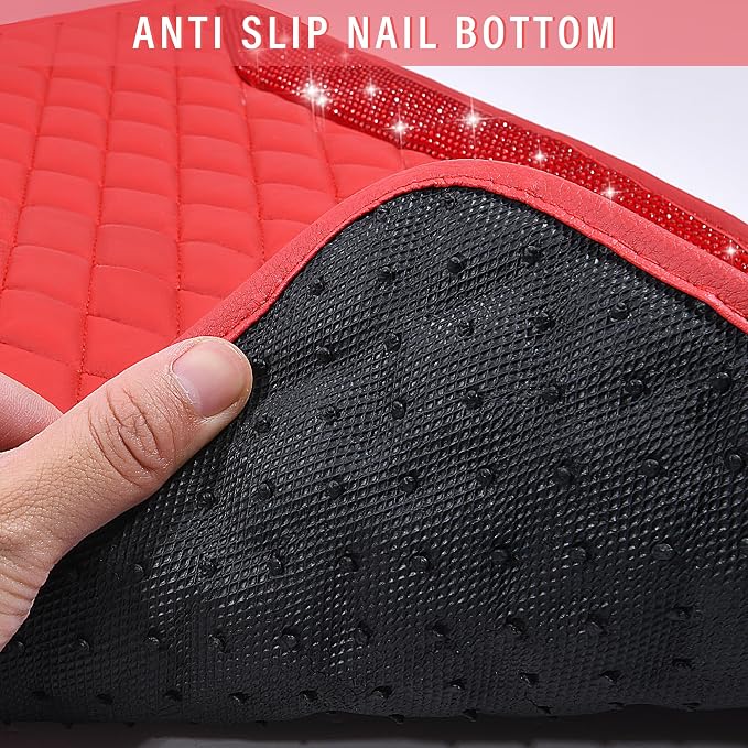 CAR PASS Bling Leather Car Mats Shining Diamond Floor Mats Crystal Rhinestones Sparkly Glitter Carpet Anti-Slip Waterproof Pad Universal Fit for Automotive SUV, Sedan, Van, 5pcs for Girl Women Red