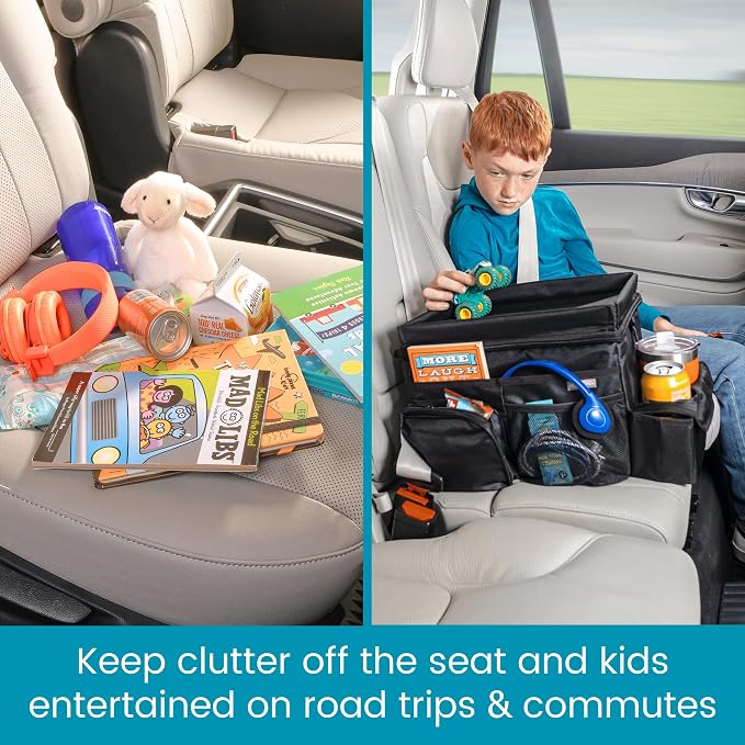 CarHop Car Organizer, Car Snack Organizer with Cup Holder, Tray and Cooler | High Road Middle Seat, Passenger Seat and Back Seat Car Organizer - Road Trip Cooler for Car with Tray and Side Pockets