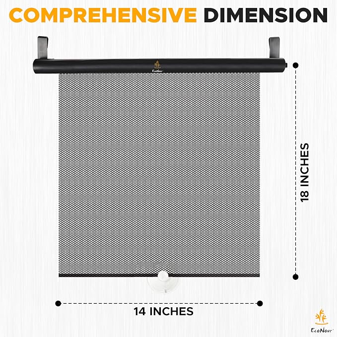 EcoNour Car Window Shades for Baby (2 Pack) | Retractable Shade for Car Side Window | Window Sun Shades with Suction Cups | Large Clips for Durability | Baby Travel Accessories (14" x 18")