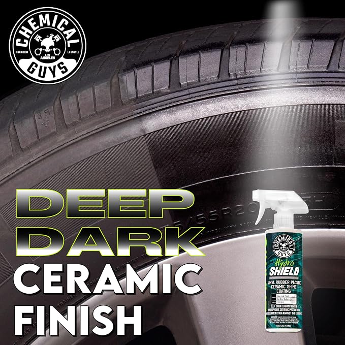 Chemical Guys, HydroShield Vinyl, Rubber & Plastic Ceramic Coating, 16 oz | Ceramic shine coating revives interior and exterior trim, tires and plastic, adding gloss and a protective layer