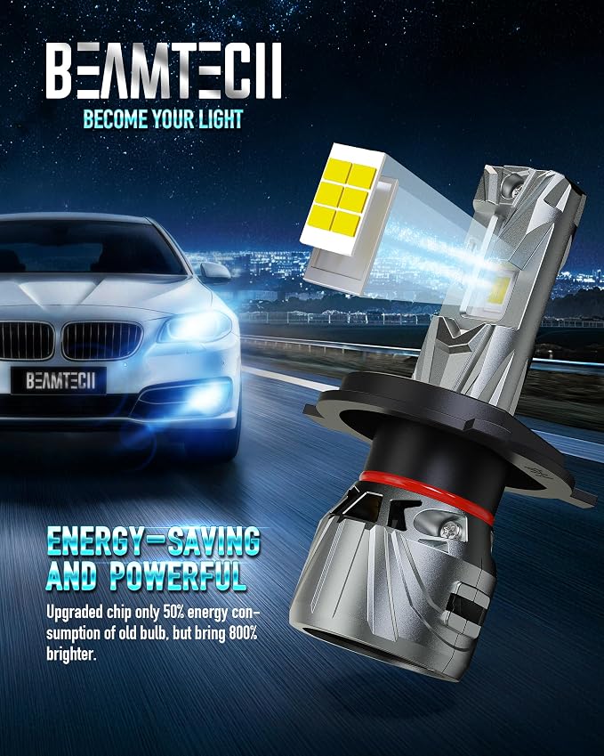 BEAMTECH H-4 Bulb, Fit For 2014-2021 Tundra, 1997-2015 Tacoma, Pack of 2 | H4/9003 Light Bulb, 800% Brighter, 2000-2013 2019-2022 Accent, 1993-2009 2012-2020 XR650L