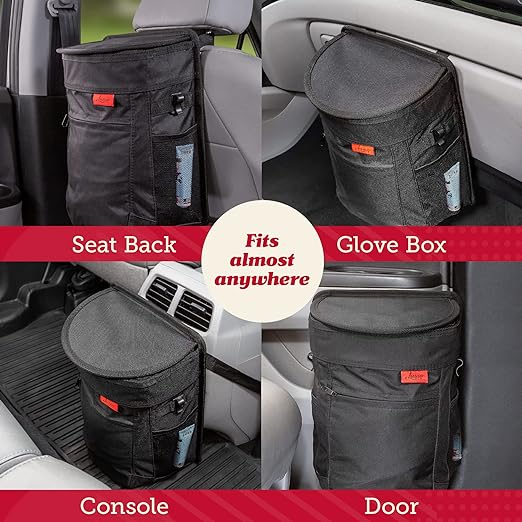 Lusso Gear Car Trash Can, 3.5 Gallon Capacity, Black Color, Manual-Lift Opening Mechanism