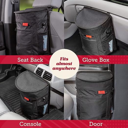 Lusso Gear Spill-Proof Car Trash Can - Easy to Clean Hanging Garbage Bin - Leak-Proof Lid, Removable Liner, Waterproof - Keeps Truck, SUV, Car, Minivan Clean & Odor Free - 2.5 Gallon Tan Car Trash Can