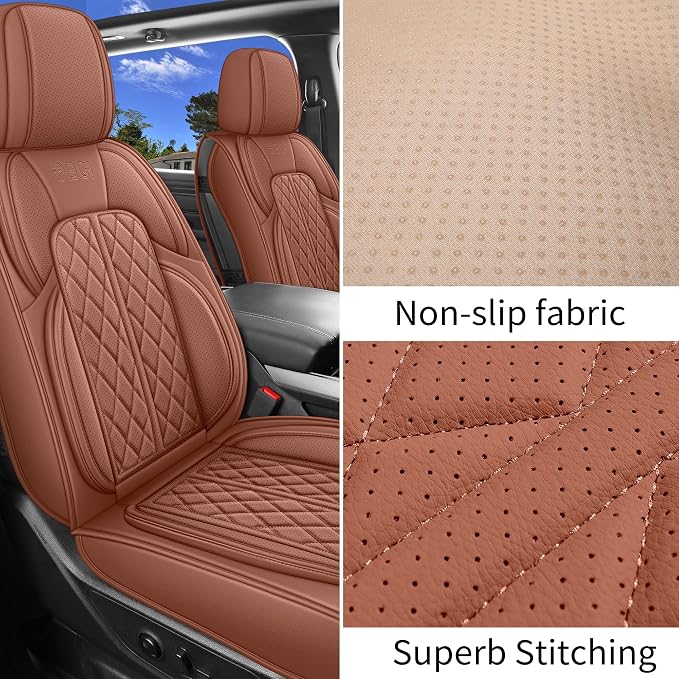 Car Seat Cover Custom Fit for Ford F150 2009-2026 Faux Leather Seat Cover Set Compatible with Regular Cab Super Cab Super Crew Pickup Truck Cushions(Brown, Front Seat)