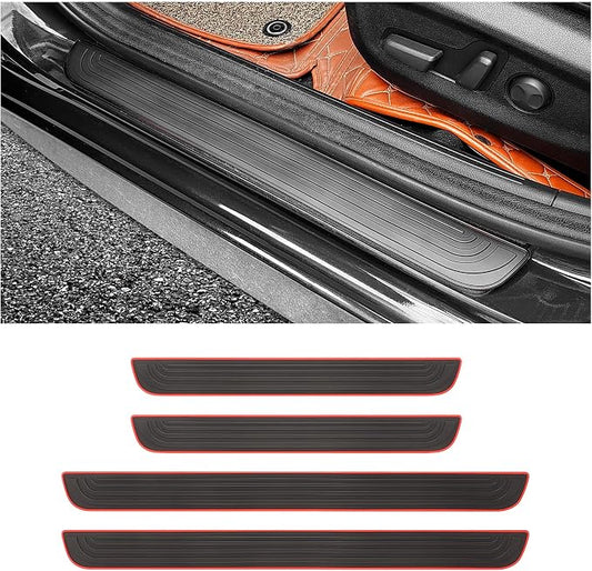 4PCS Car Door Sill Protector,Anti-Scratch Rubber Car Door Protector Edge Guards for Door Steps,Universal Waterproof Door Threshold Strips Exterior Accessories for Car Truck SU (Black+Red, Width 1.57")
