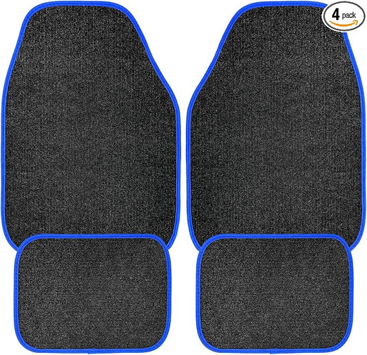 4PCS Car Floor Mats, Anti-Slip Waterproof Car Carpets with Safety Heel Pad, Heavy Duty Floor Mat for All Weather Protection, Universal Trim to Fit for Sedans Trucks SUVs (Black & Blue)