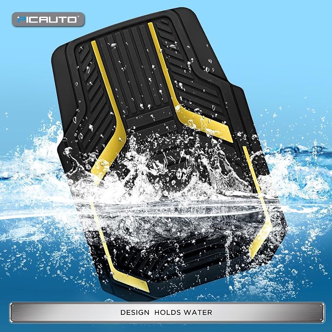PIC AUTO Heavy Duty Rubber Floor Mats, Yellow Aluminum Film Car Mats Set, Front and Rear Car Mats with Anti-Slip Backing, All Weather Protection, Trim-to-Fit for Automotive SUV, Sedan, Van
