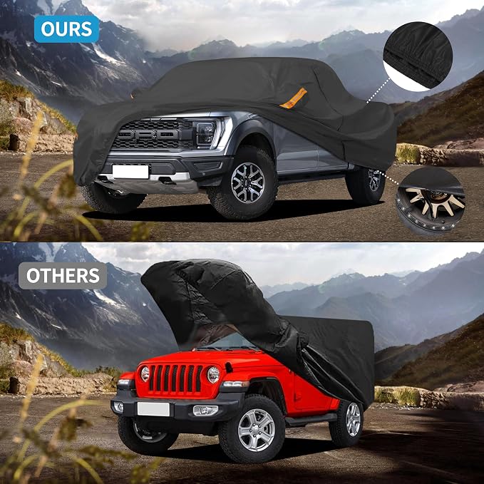 Heavy Duty Truck Cover Waterproof All Weather. Pickup Truck Cover Rain Snow UV Dust Protection. Length: 242-250 inches, Universal Fit for Ford F150 Chevy Silverado Dodge Ram 1500.