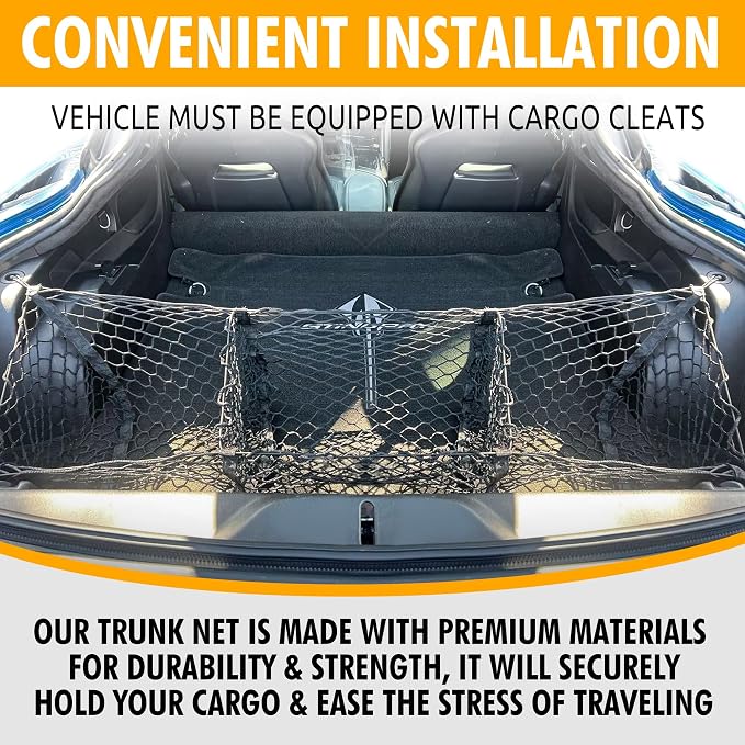 Envelope Style Trunk Mesh Cargo Net for Chevrolet Corvette 2015-2025 - Car Accessories - Premium Trunk Organizers and Storage - Cargo Net for SUV - Vehicle Carrier Organizer for Chevrolet Corvette