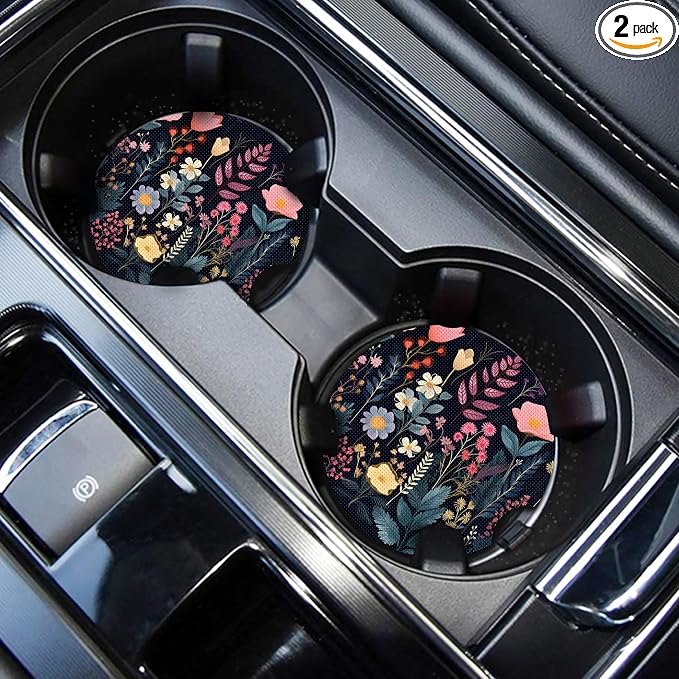 WOCOCN Cute Cup Holder Coasters for Your Car with Fingertip Grip, Auto Accessories for Women & Men,Pack of 2(Anthemia)