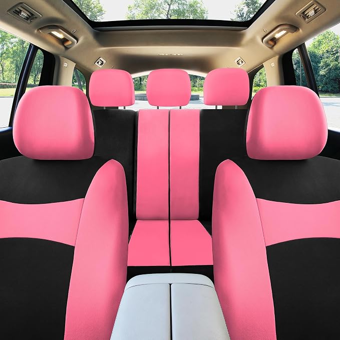 FH Group Universal Car Seat Covers Full Set for SUV Truck Sedan Vans | Waterproof All-Purpose Cloth Seat Cover Set Airbag Compatible Washable Split Bench Protector Interior Upgrade - Pink