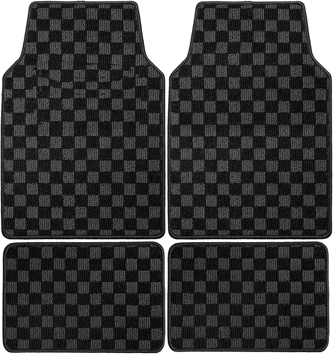 Car Floor Mosaic Mat All Weather Carpet Vehicle Floor Mats 4 Piece Premium Quality Carpeted Floor Liners Vinyl Heel Pad for Protection - Driver Seat, Passenger Seat and Rear Interior (Black Gray)