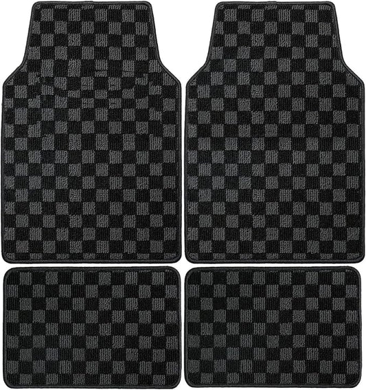 Car Floor Mosaic Mat All Weather Carpet Vehicle Floor Mats 4 Piece Premium Quality Carpeted Floor Liners Vinyl Heel Pad for Protection - Driver Seat, Passenger Seat and Rear Interior (Black Gray)