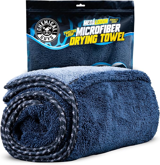 Chemical Guys Twisted Loop Microfiber Drying Towel with Hand Pockets | Megalodon Built-in slots give a secure grip, full control while you safely clean your car, 24"x36"